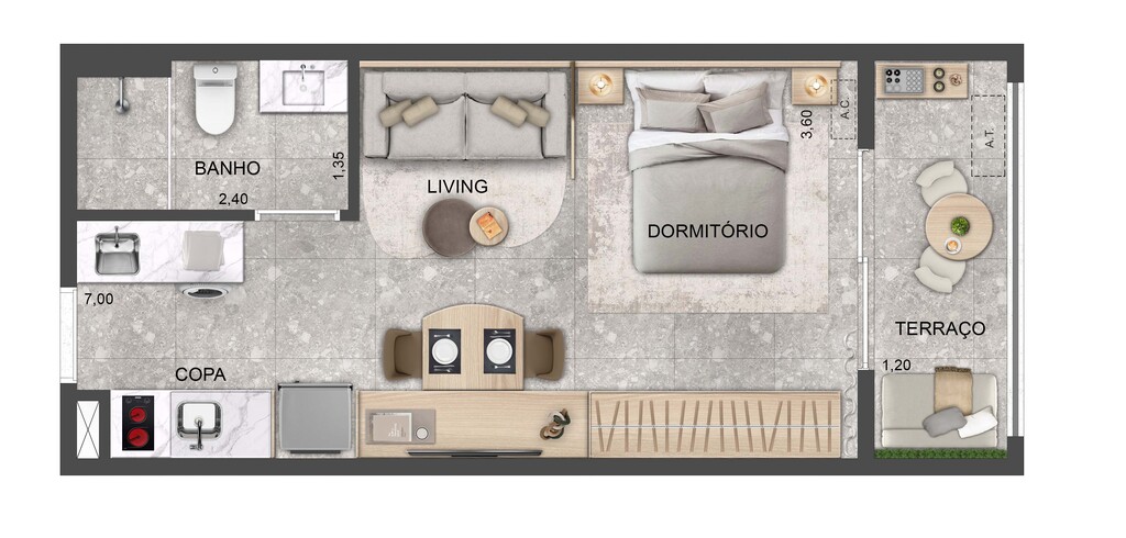 Planta 01 - 1 dorm 33m² - studio