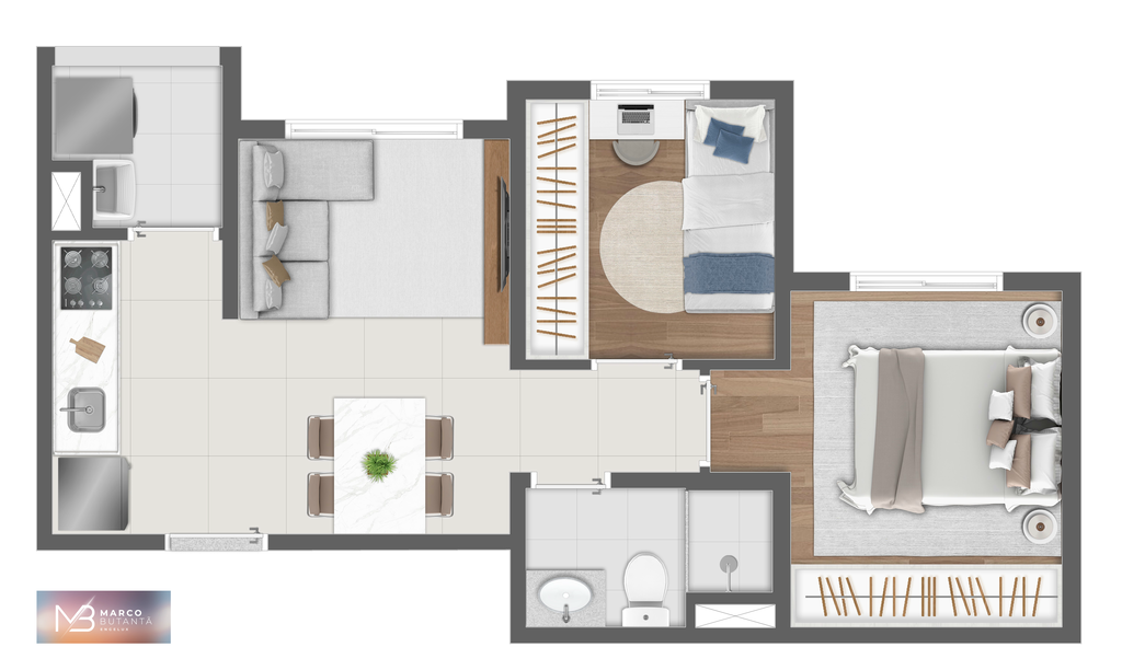 Planta - 06 - 2 dorm 37m²