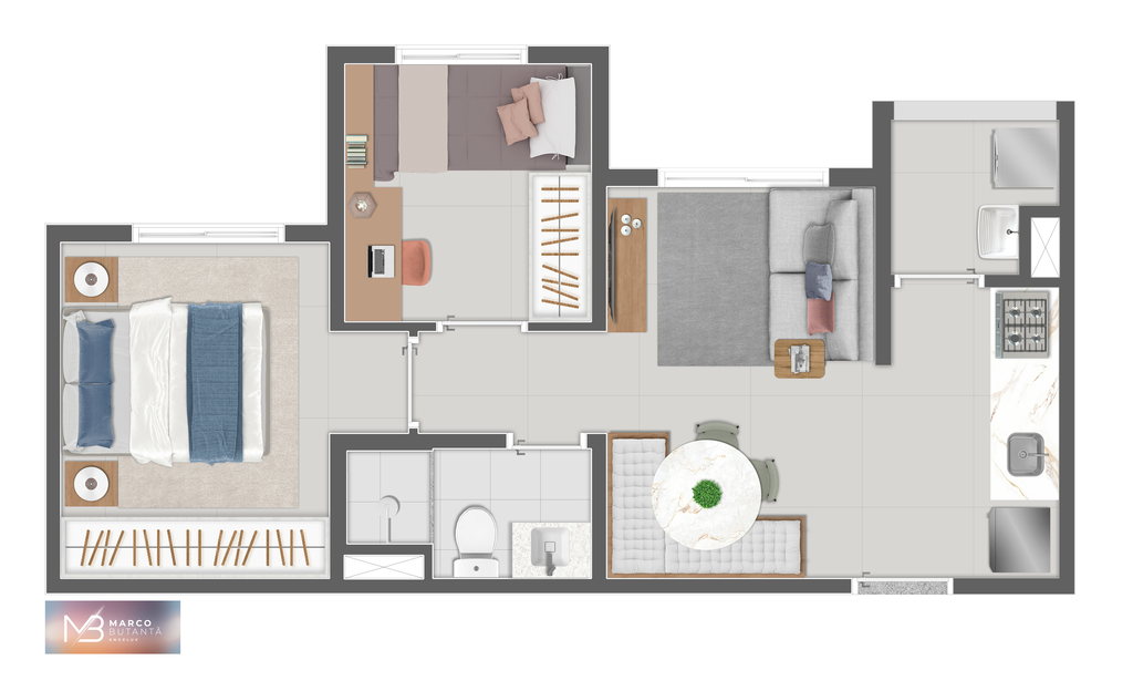 Planta - 05 - 2 dorm 37m²