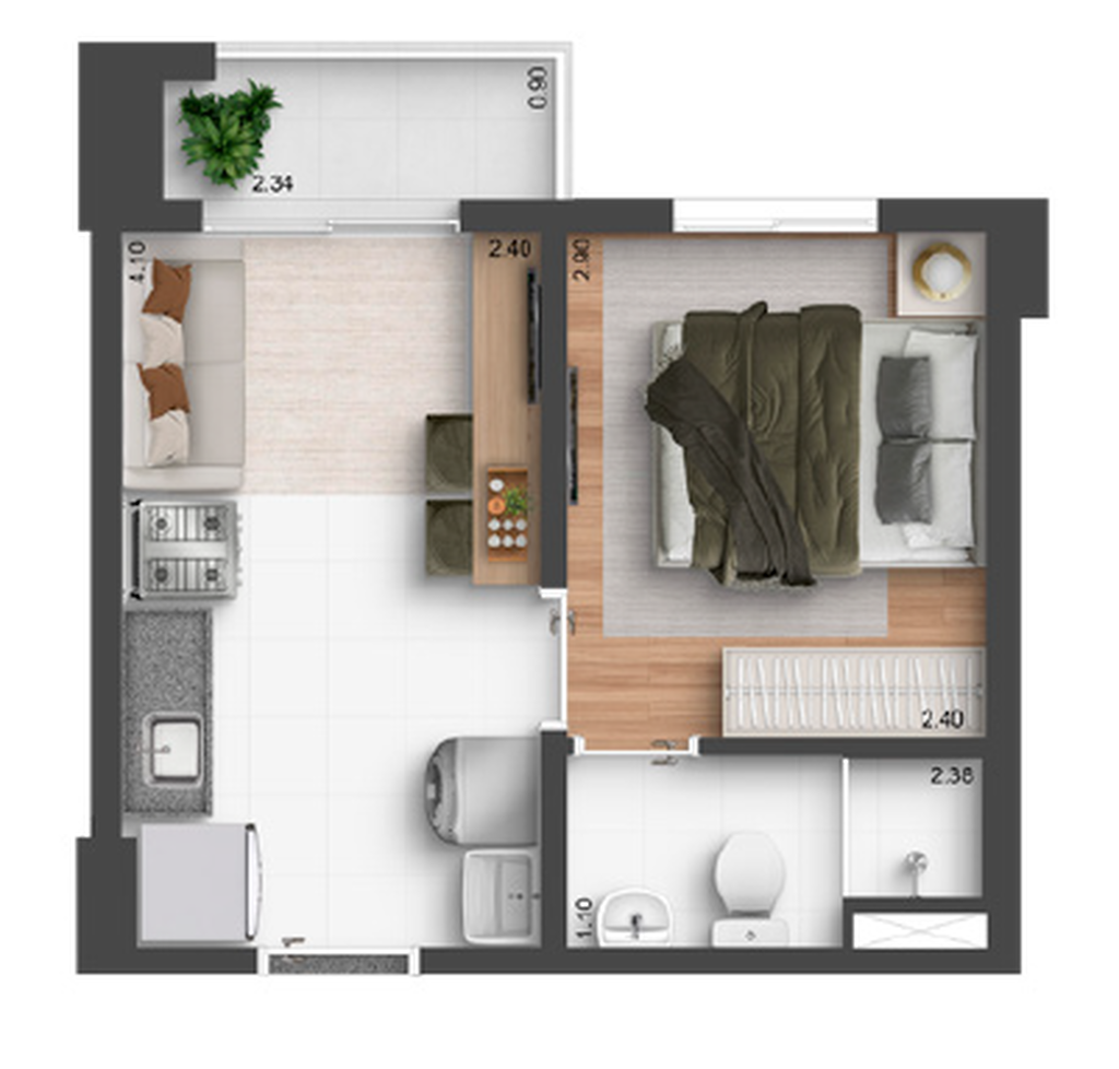 Planta 01 - 1 dorm 25m²