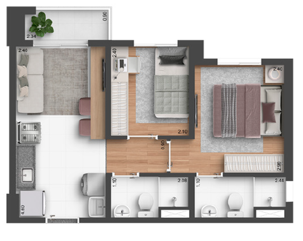 Planta 03 - 2 dorm 37m²