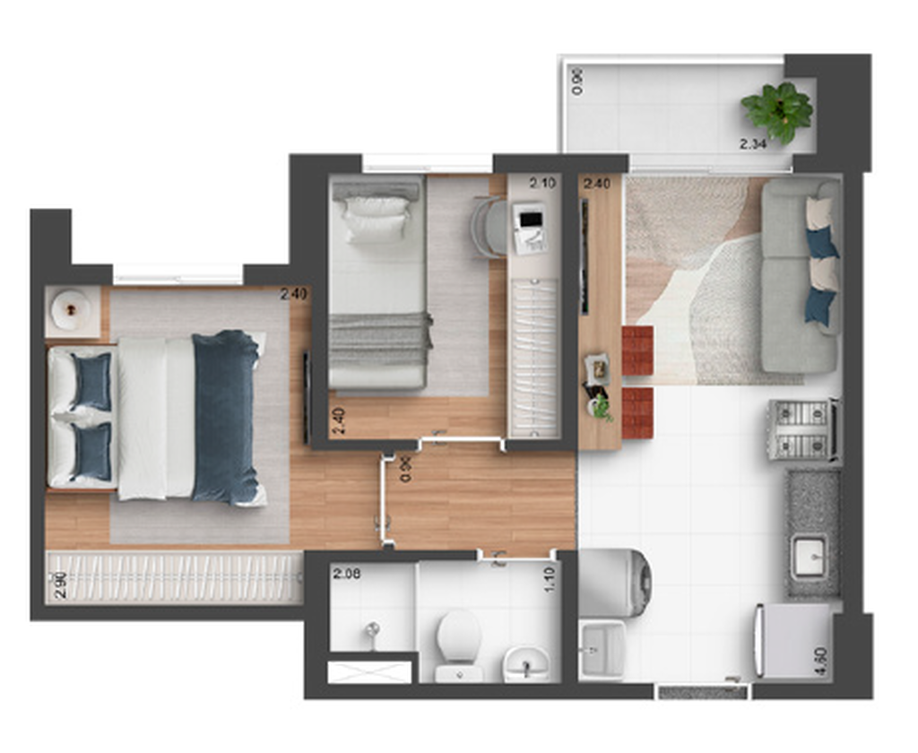 Planta 02 - 2 dorm 34m²