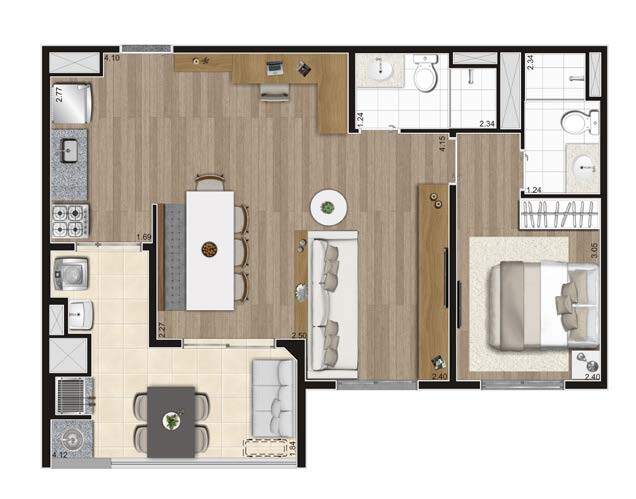 Planta 02 - 1 dorm 59m² - opção