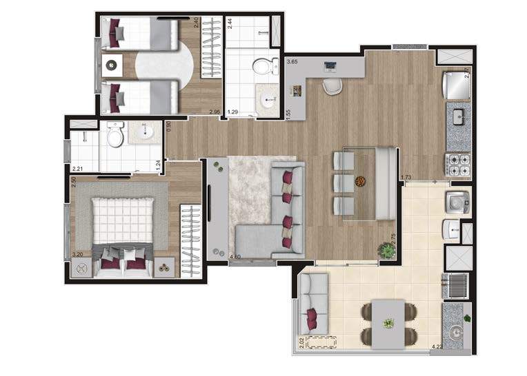 Planta 05 - 2 dorm 67m² - opção