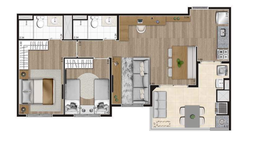 Planta 06 - 2 dorm 67m² - opção