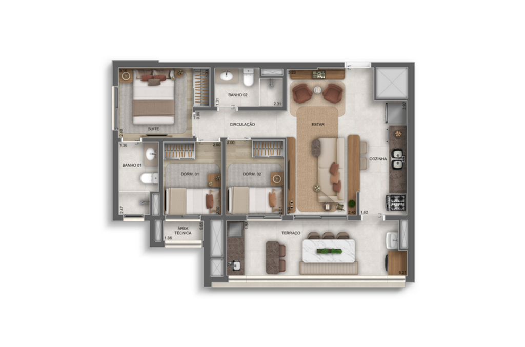 Planta 04 - 3 dorm 69m²