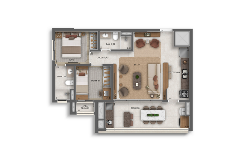 Planta 05 - 2 dorm 69m² - opção