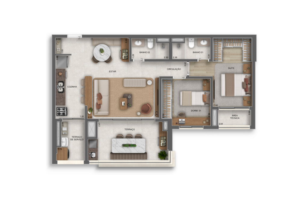 Planta 08 - 2 dorm 89m² - opção