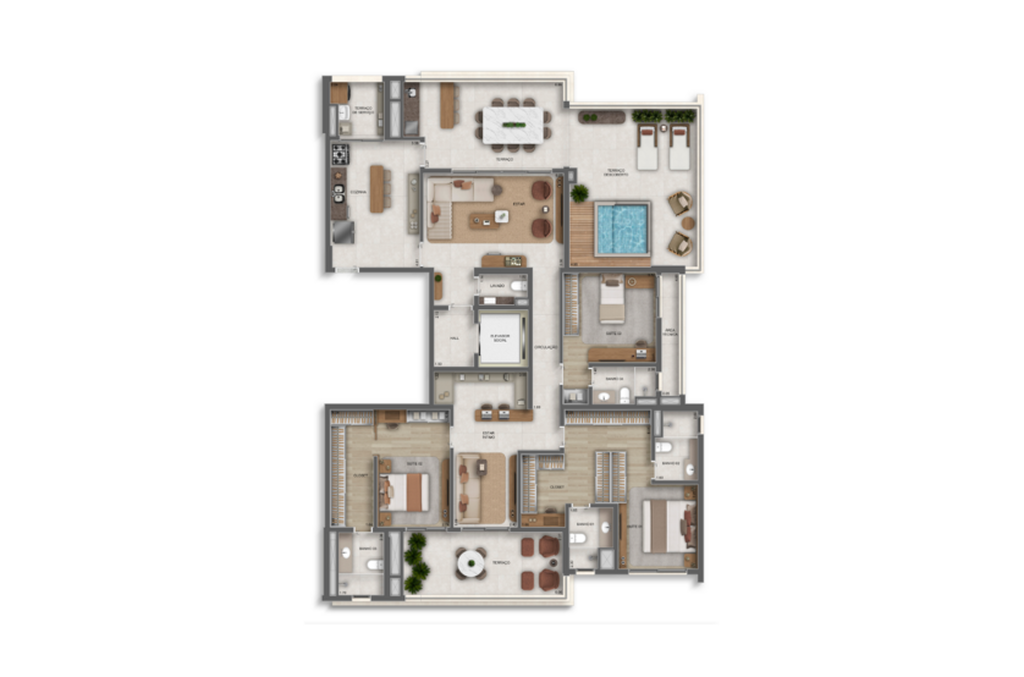 Planta 12 - 3 dorm 241m² - penthouse