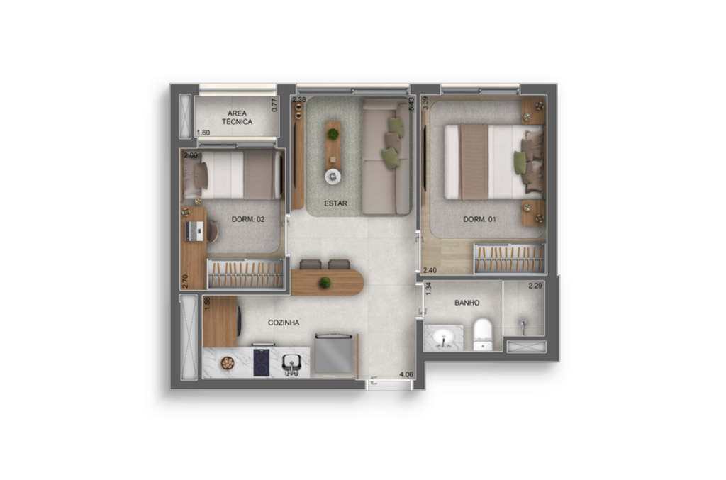Planta 01 - 2 dorm 40m²