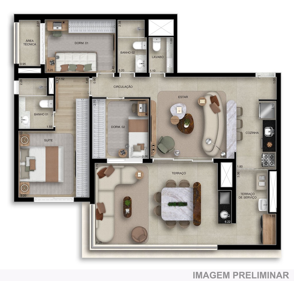 Planta 02 - 2 dorm 106m�