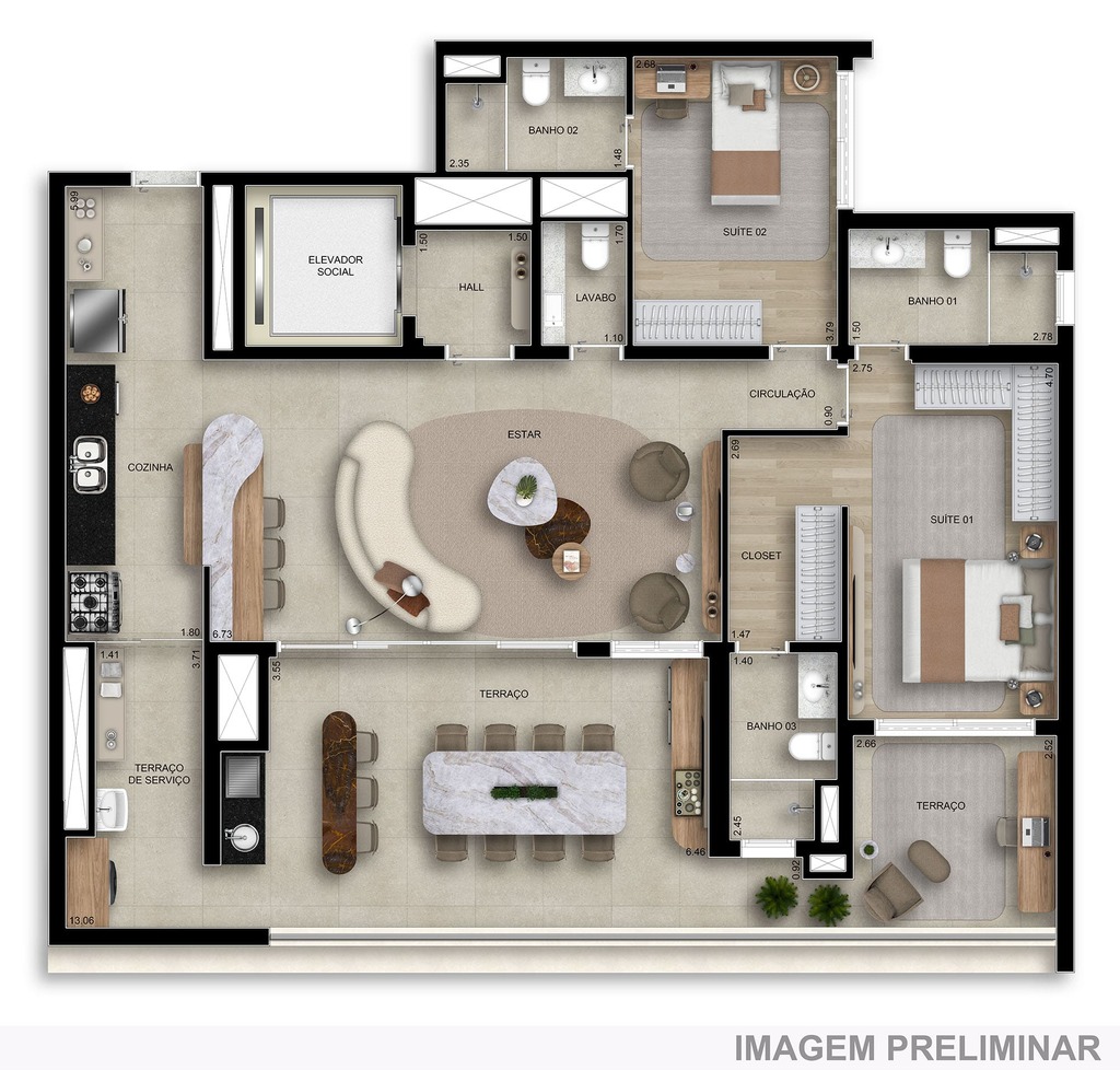 Planta 05 - 2 dorm 134m� - op��o