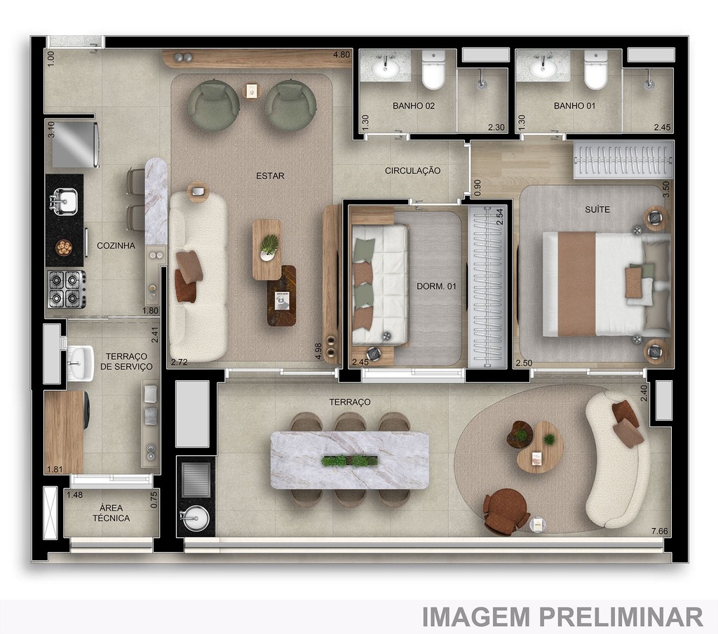 Planta 01 - 2 dorm 83m�