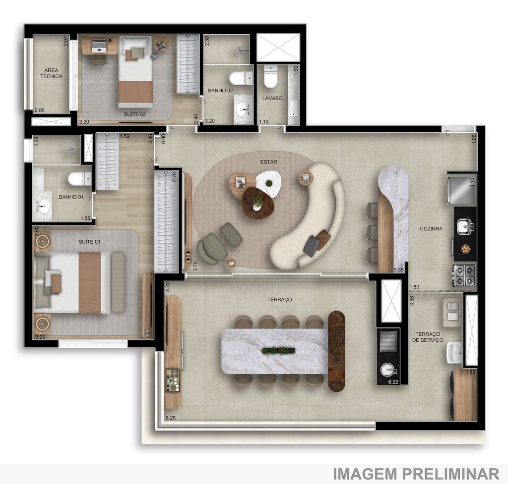 Planta 03 - 2 dorm 106m� - op��o