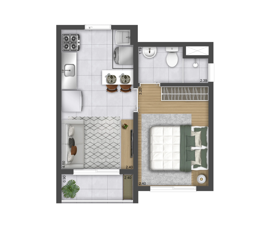 Planta 02 - 1 dorm 27,38m²