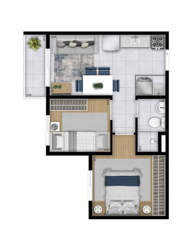 Planta 05 - 2 dorm 34,78m²