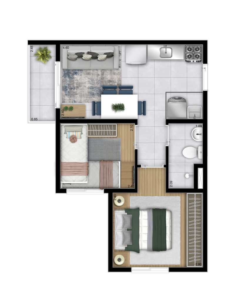 Planta 04 - 2 dorm 34,59m²