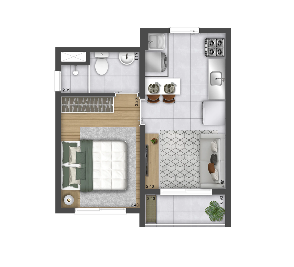 Planta 03 - 1 dorm 27,43m²