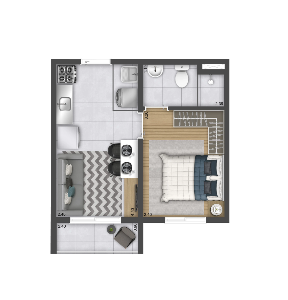 Planta 01 - 1 dorm 27m²