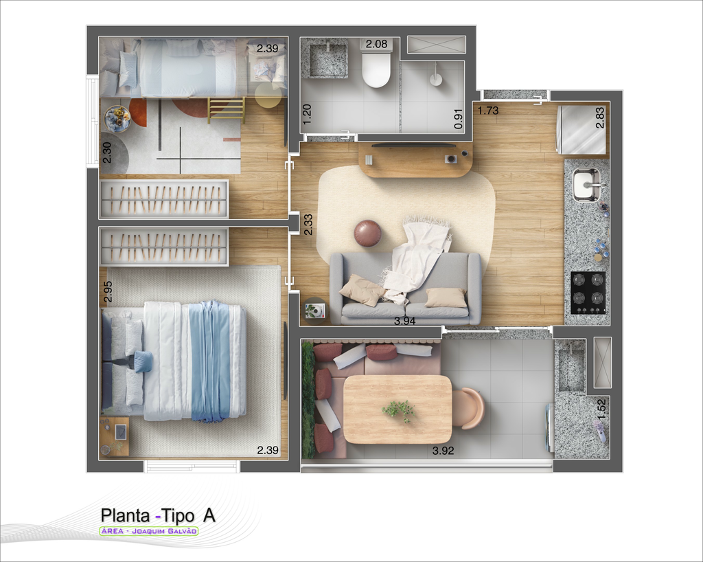 Planta 02 - 2 dorm 35,97m²
