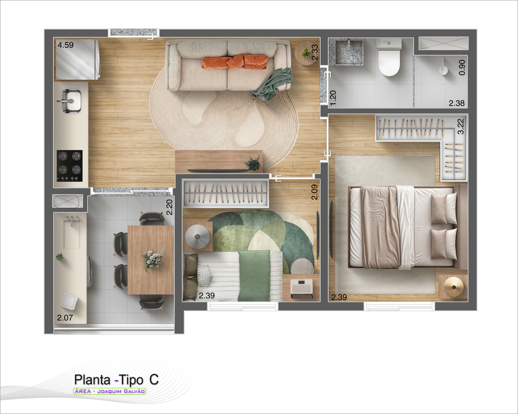 Planta 03 - 2 dorm 35,98m²