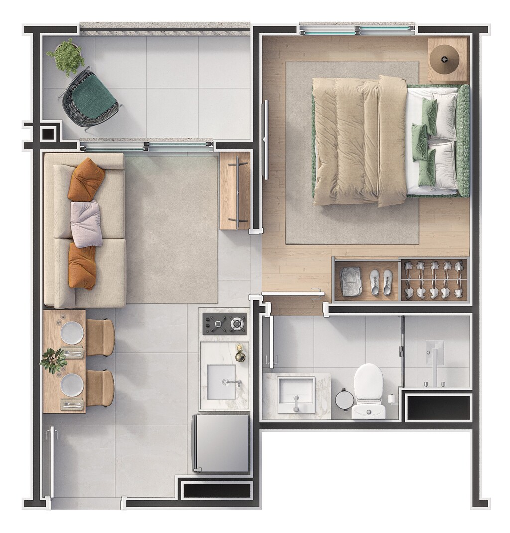 Planta 01 - 1 dorm 27m²