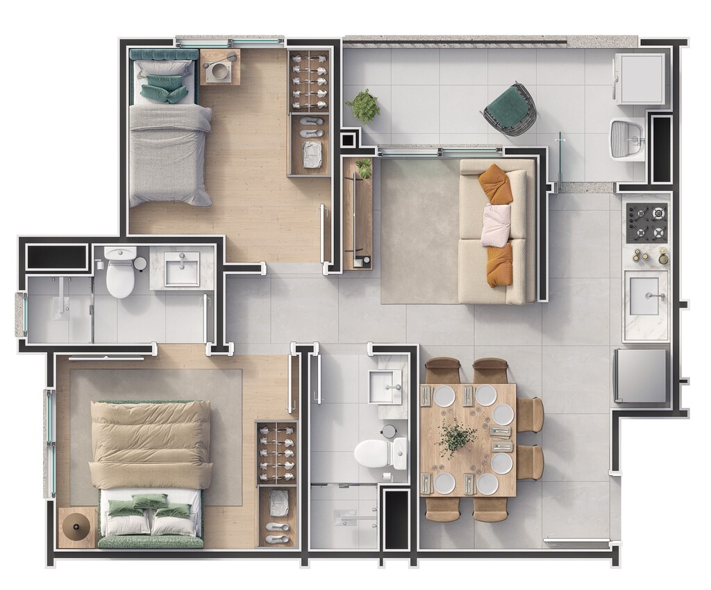 Planta 02 - 2 dorm 48m²