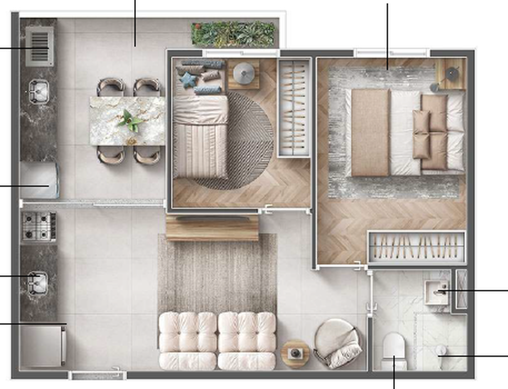 Planta 02 - 2 dorm 42,02m²