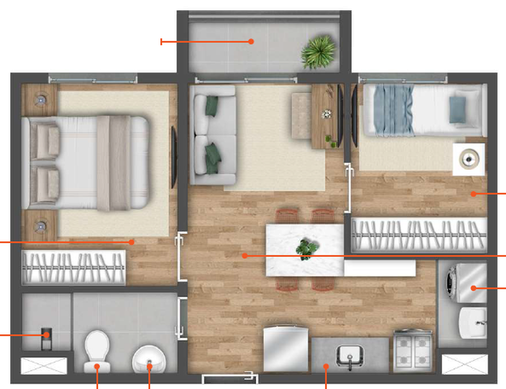 Planta 01 - 2 dorm 37m²