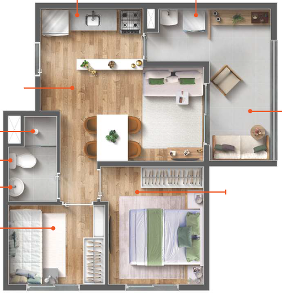 Planta 03 - 2 dorm 43m²