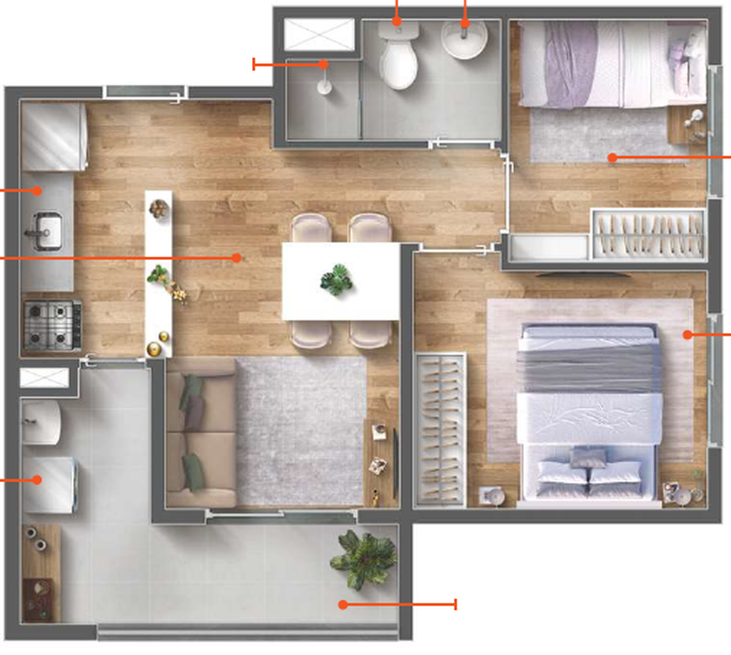 Planta 02 - 2 dorm 41m²