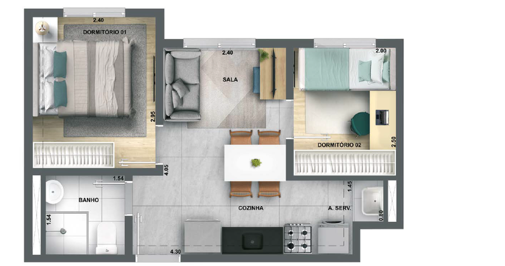 Planta 01 - 2 dorm 32,15m²