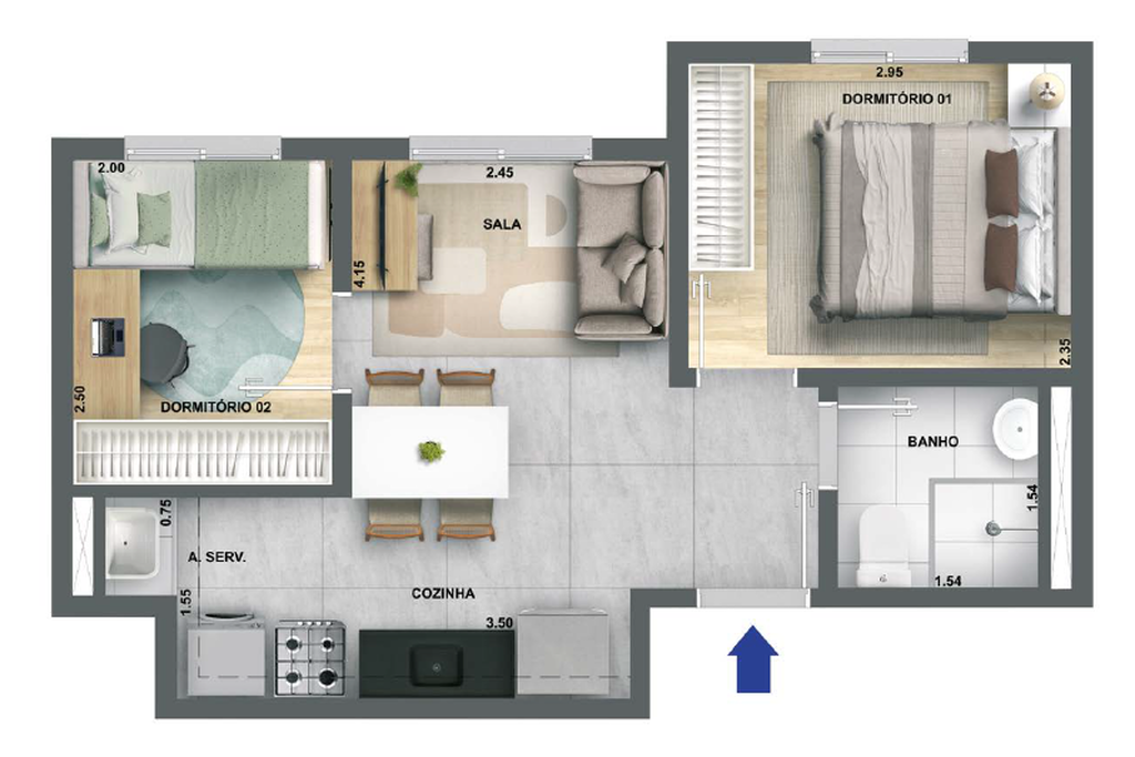 Planta 03 - 2 dorm 33,44m²