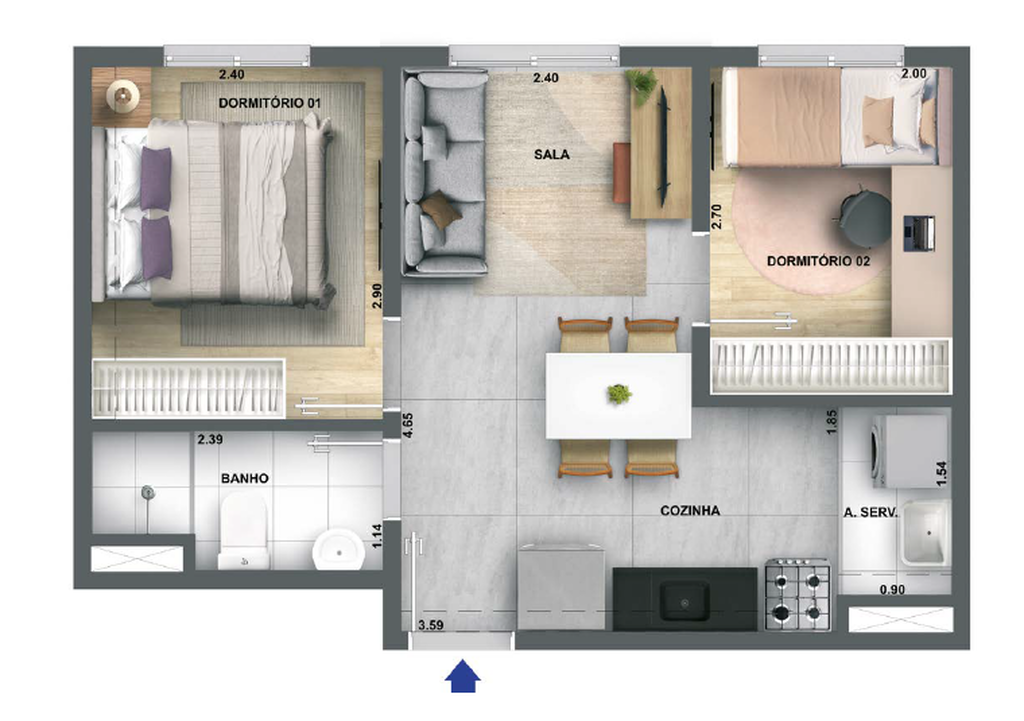 Planta 02 - 2 dorm 33,24m²