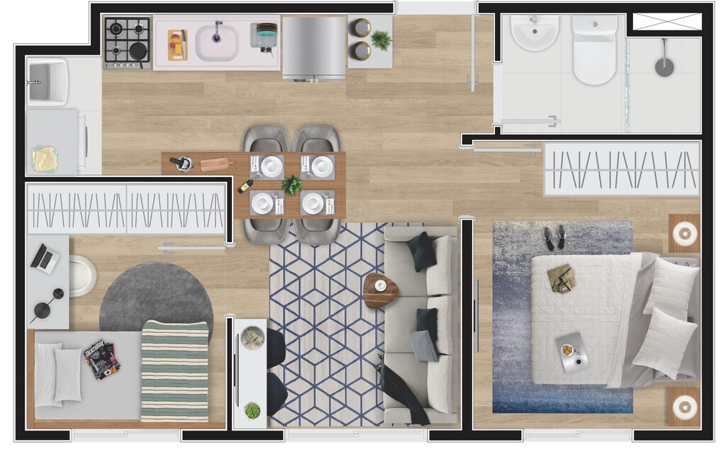 Planta 01 - 2 dorm 33 80m²