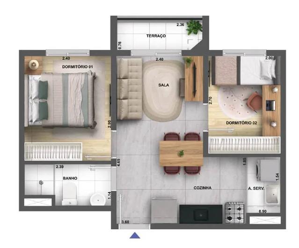 Planta 04 - 2 dorm 37,09m�