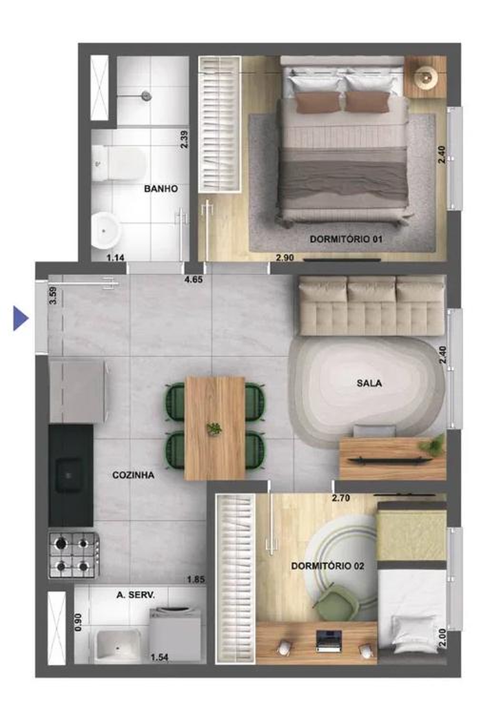 Planta 02 - 2 dorm 34,45m�