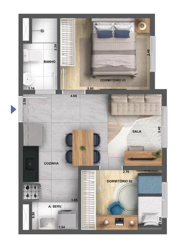 Planta 03 - 2 dorm 34,71m�