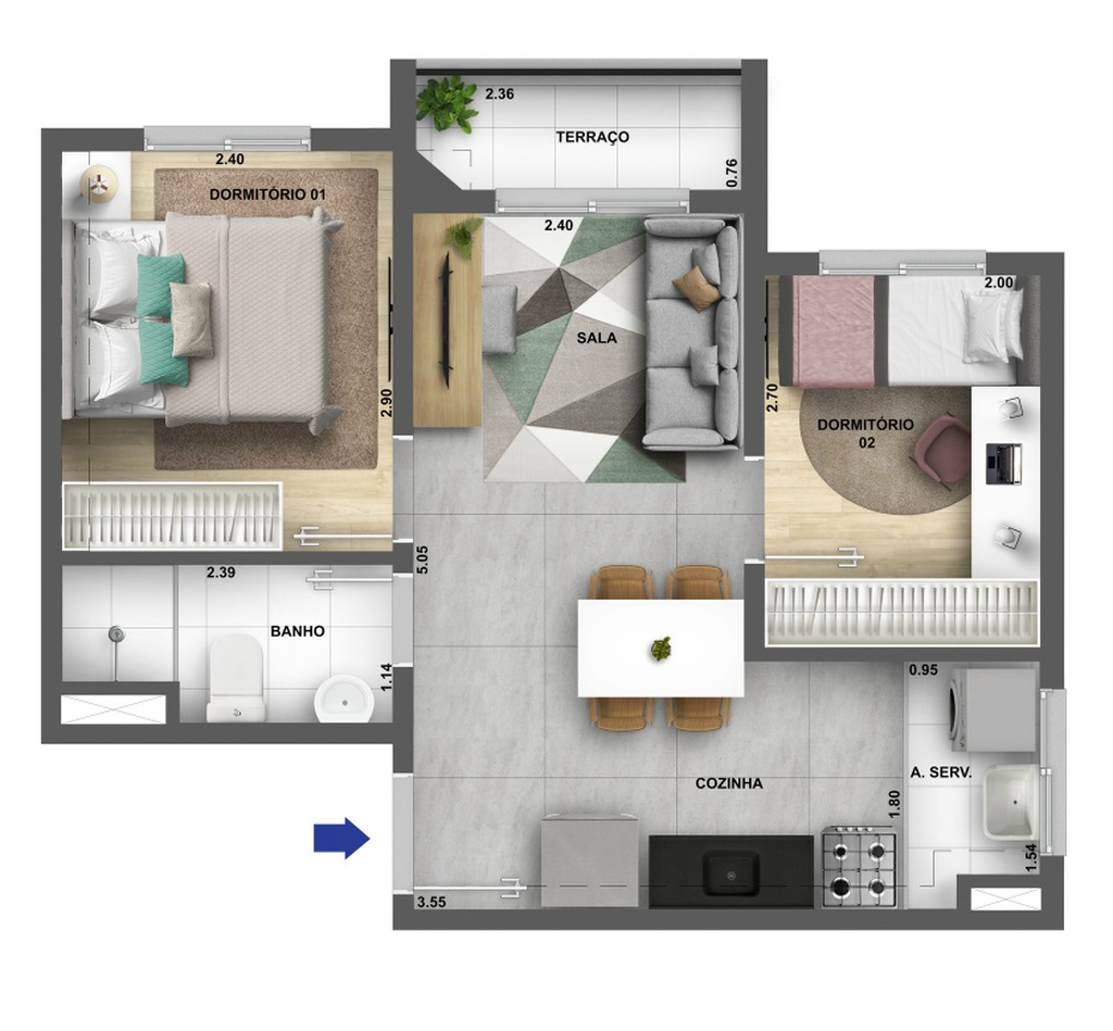 Planta 05 - 2 dorm 38,35m�
