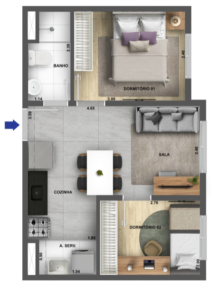 Planta 03 - 2 dorm 34,71m�