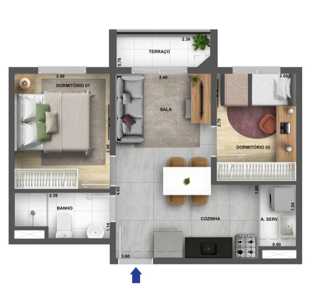 Planta 04 - 2 dorm 37,05m�