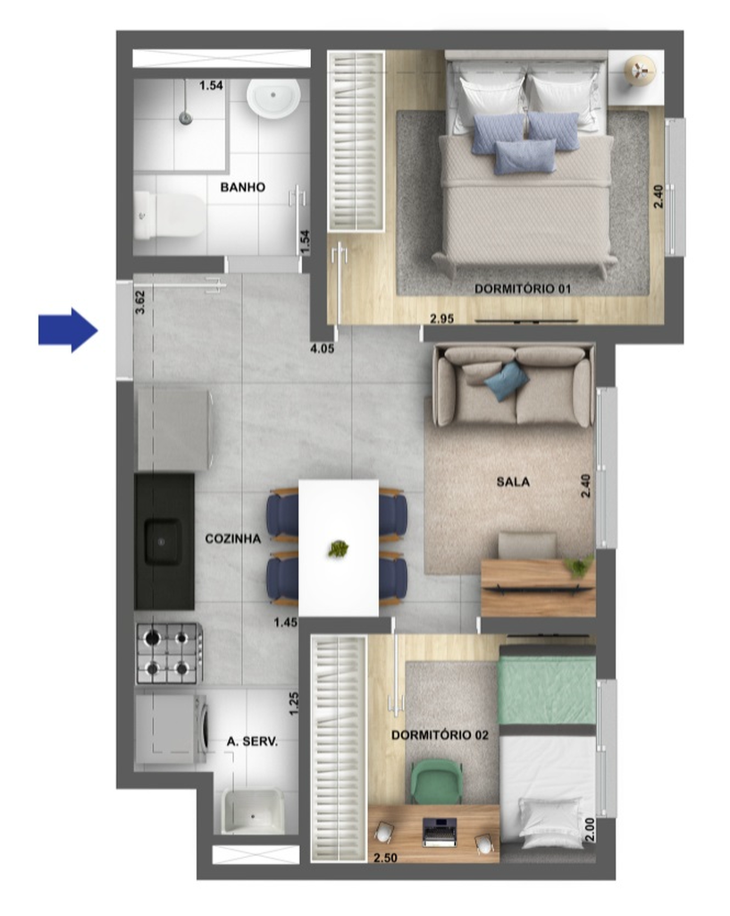 Planta 01 - 2 dorm 32,38m²