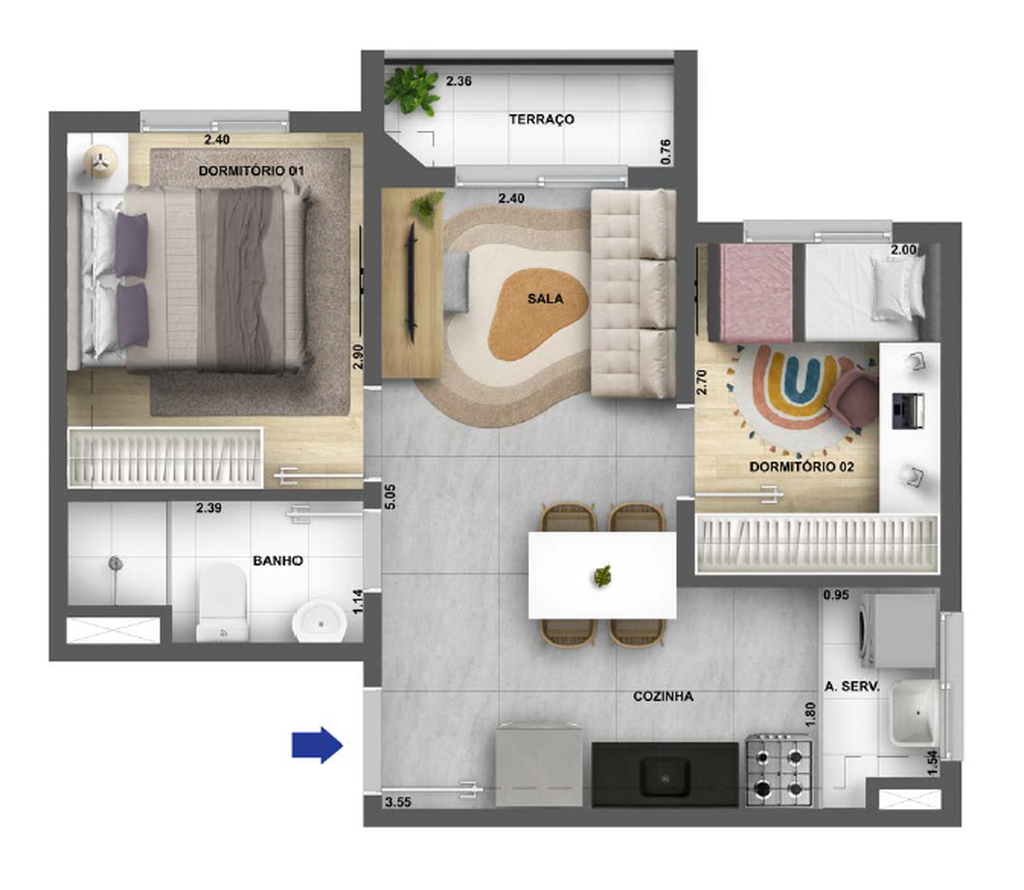 Planta 04 - 2 dorm 38,35m²