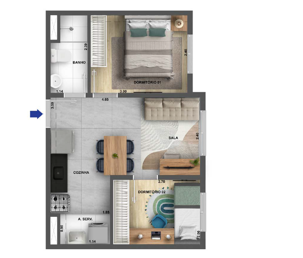 Planta 02 - 2 dorm 34,71m²