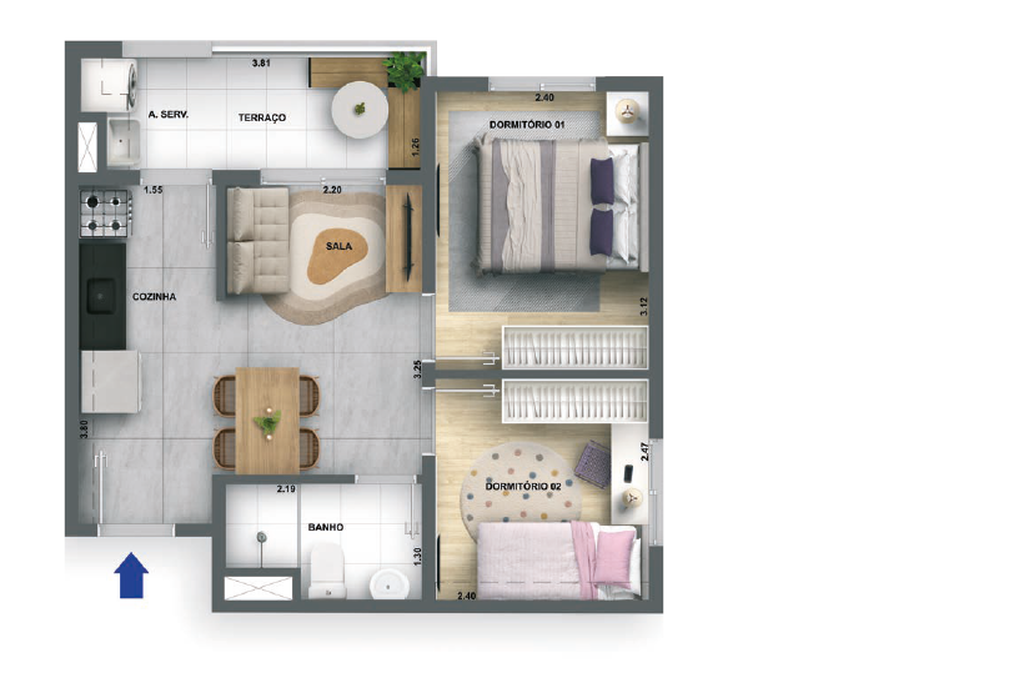 Planta 03 - 2 dorm 39,31m�