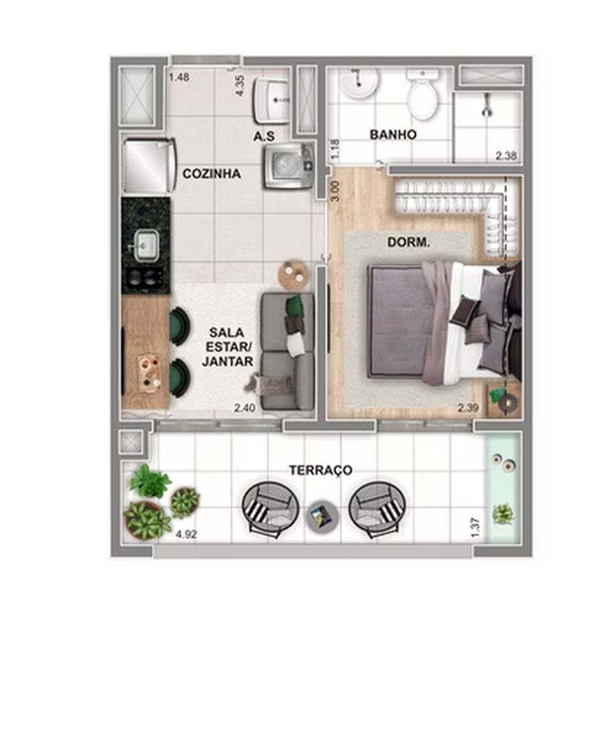 Planta 01 - 1 dorm 30m²