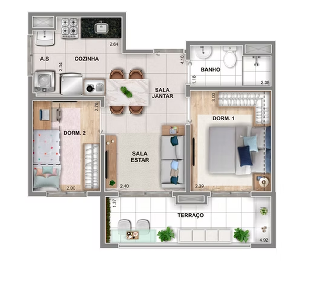 Planta 03 - 2 dorm 43m�