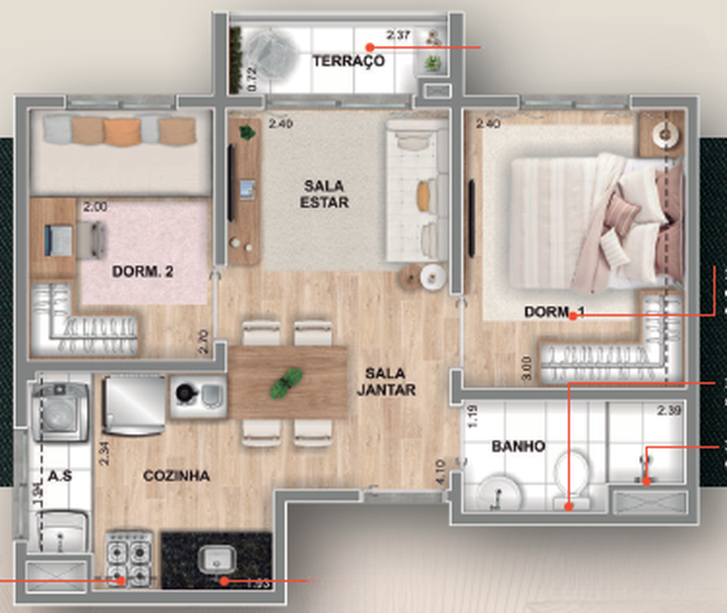 Planta 02 - 2 dorm 38,10m²