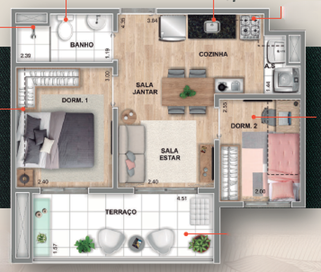 Planta 03 - 2 dorm 42,25m²