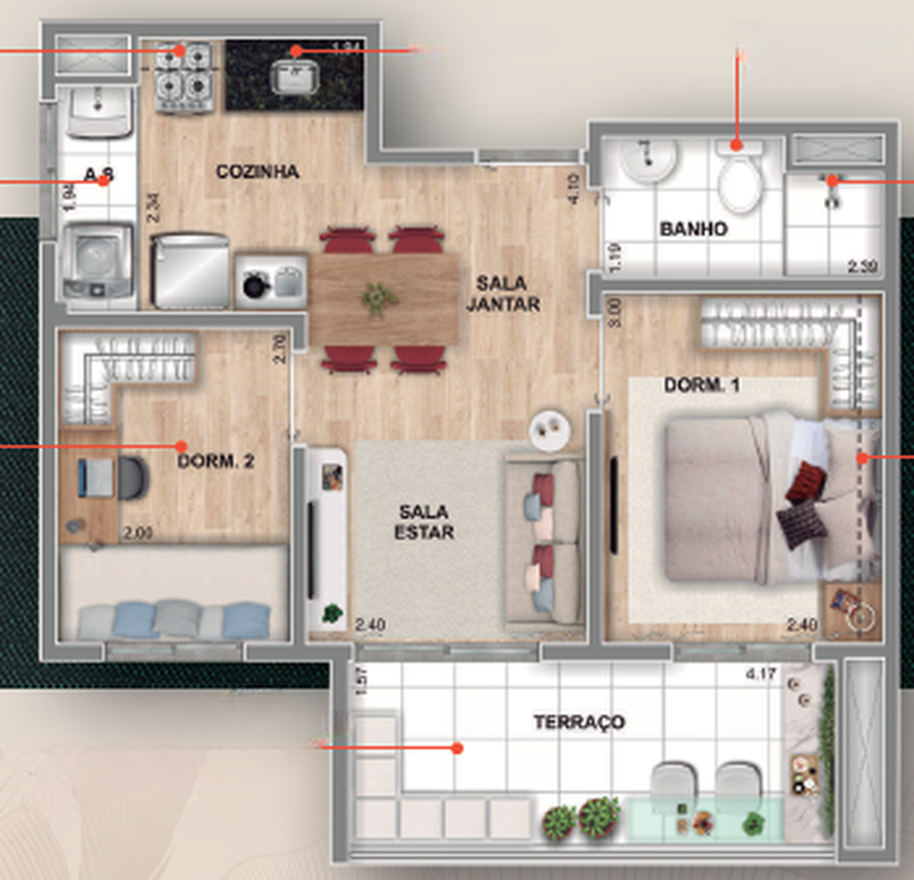 Planta 04 - 2 dorm 46,61m²
